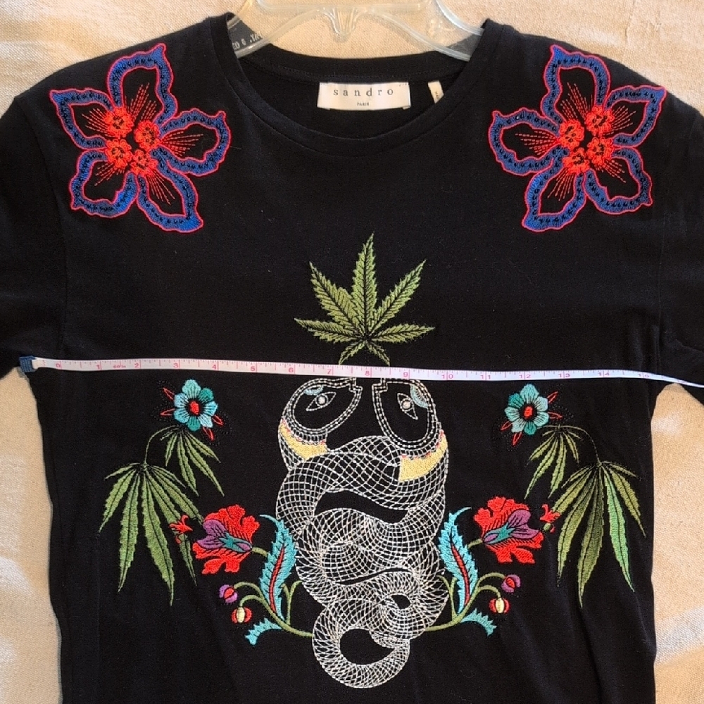 Sandro Black Tee with Colorful Embroidery - Picture 5 of 6